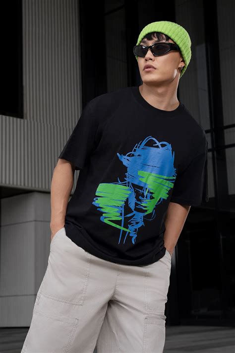 Streak Print Black Oversized T-shirt – stoked