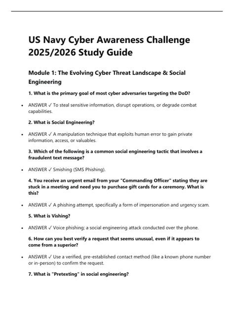 US Navy Cyber Awareness Challenge 2025/2026 Study Guide - US Navy Cyber ...