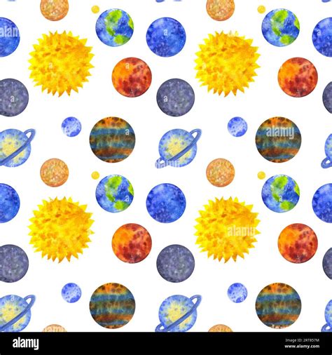 Seamless pattern planets solar system. Mercury Venus Earth Mars Jupiter ...