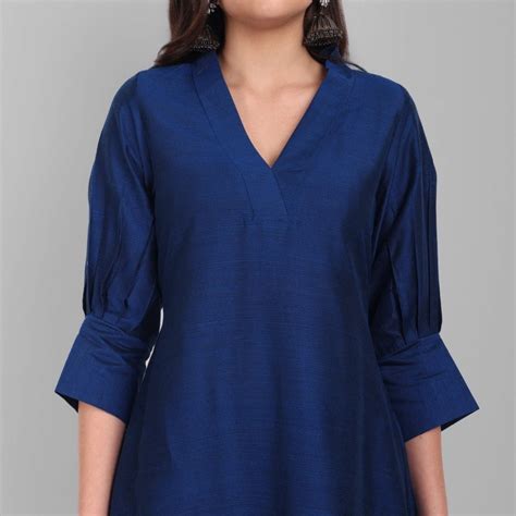 Suhana Ink Blue A line Textured Cotton Silk Kurta and Pant Set – Mera Rang