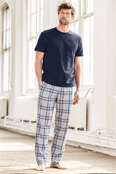 Mens Next Grey/Navy Check Cosy Long Set - Blue | Men pajamas fashion ...