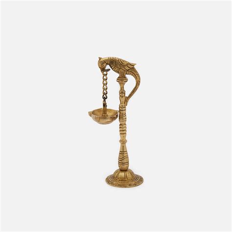 Vintage Brass Parrots With Hanging Oil & Wick Lamps On Chain - Pair ...