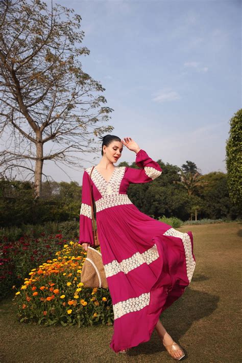Burnt Burgundy Lace Dress – Gauri Designer Apparels