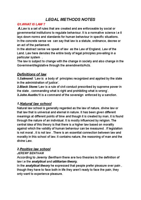 LEGAL METHODS NOTES: Understanding the Nature of Law and Society - Studocu