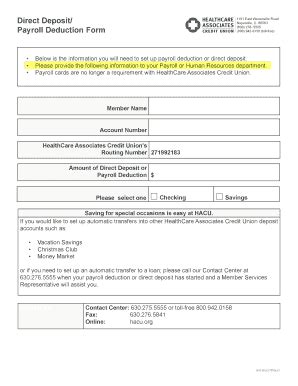 Fillable Online Direct Deposit/ Payroll Deduction Form 1151 East ...