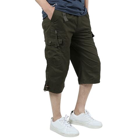 ZVNAΖH Mens 3/4 Long Cargo Shorts Below Knee Shorts Capri Pants ...