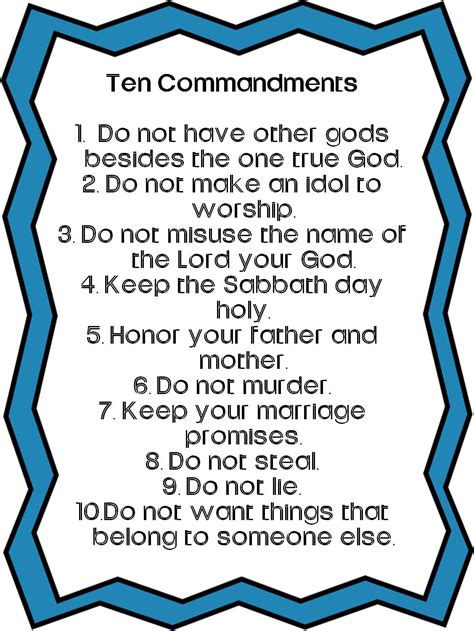 Ten Commandments for Kids- Simple 10 Commandments Printable ...