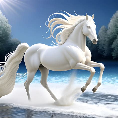 Modern girls, white horses, fallen leaves, long hair flowing, dramatic ...