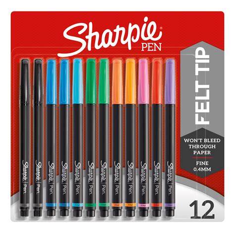 Sharpie Pens, Felt Tip Pens, Fine Point (0.4mm), Assorted Colors, 12 ...