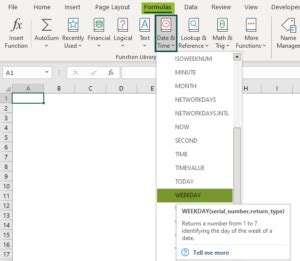 Weekday Function in Excel 的图像结果
