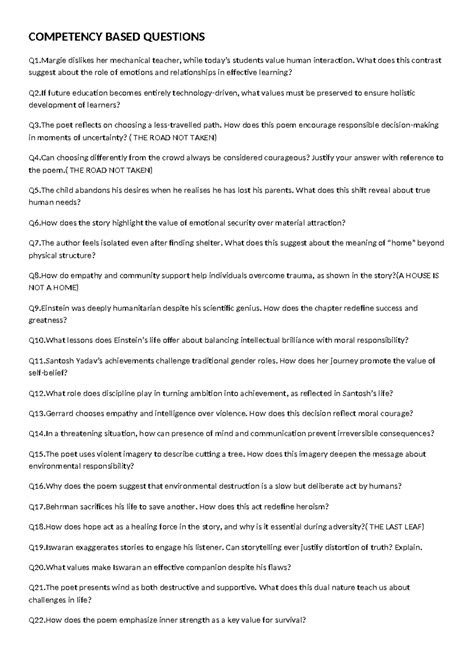 COMPETENCY BASED QUESTIONS: Question Bank for Analysis - Studocu