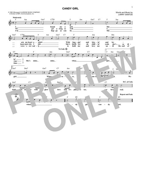 The Four Seasons "Candy Girl" Sheet Music Notes | Download Printable ...