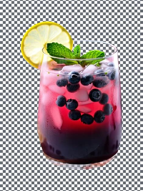 Fresh blueberry lemonade drink glass isolated on transparent background ...