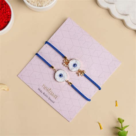 Evil Eye Adjustable Rakhi Lumba Set Online - Premium Gift Hamper | Nestasia