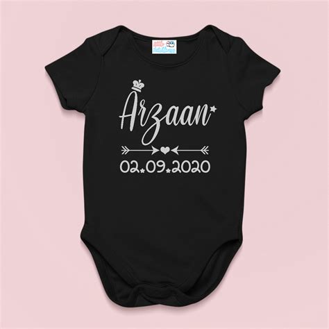 Baby Name With Crown And Date Black Onesie (Grey Print) – Buy Now at My ...