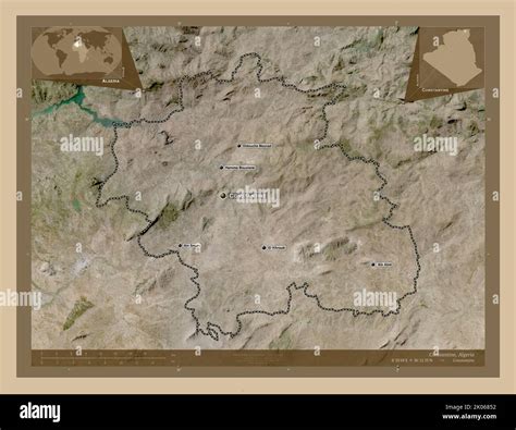 Constantine, province of Algeria. Low resolution satellite map. Locations and names of major ...