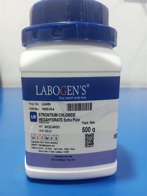 LABOGENS STRONTIUM CHLORIDE (HEXAHDRATE) 500GM Assay : Min. 98% SrCl2 ...
