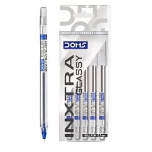 Doms Inxtra Glassy 0.7mm Ballpen-Pack Of 5 Pens | Blue Ink| Transparent ...