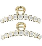 ANNACREATIONS Korean Style Gold Metal Pearl Geometric Stone Lock Hair ...