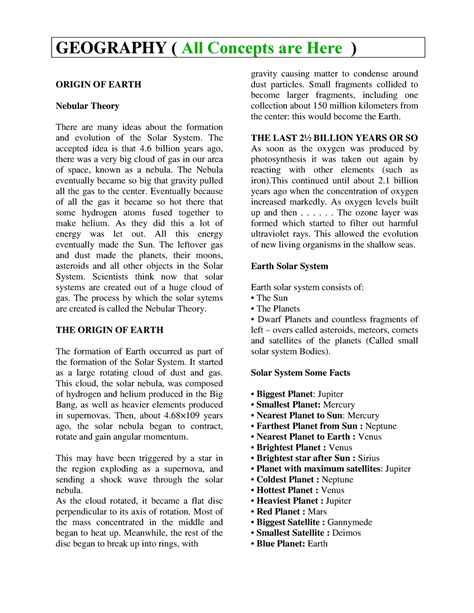 J 85 geography - ORIGIN OF EARTH Nebular Theory There are many ideas ...