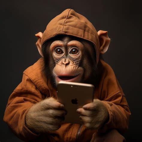 Cute monkey operating smartphone | Premium AI-generated image