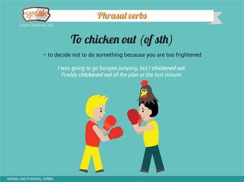 Phrasal verbs: - To chicken out - to decide not to do something because ...