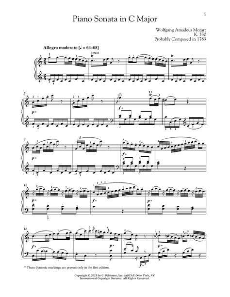 Wolfgang Amadeus Mozart - Piano Sonata In C Major, K. 330 sheet music