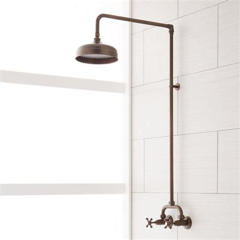 Baudette Exposed Pipe Wall-Mount Shower With Rainfall Shower Head ...