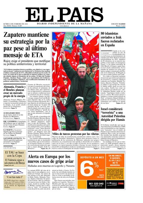 Portada de EL PAÍS del 20-02-2006