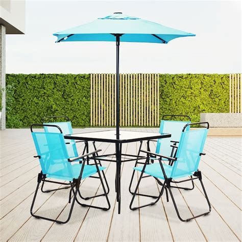 Patio Premier 6-Piece Black Patio Dining Set with Blue at Lowes.com
