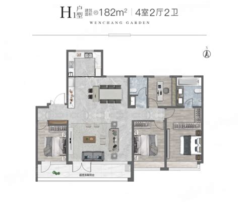 卧龙东方郡建面约182平米A1户型3室2厅2卫1厨182.00㎡-武汉房天下