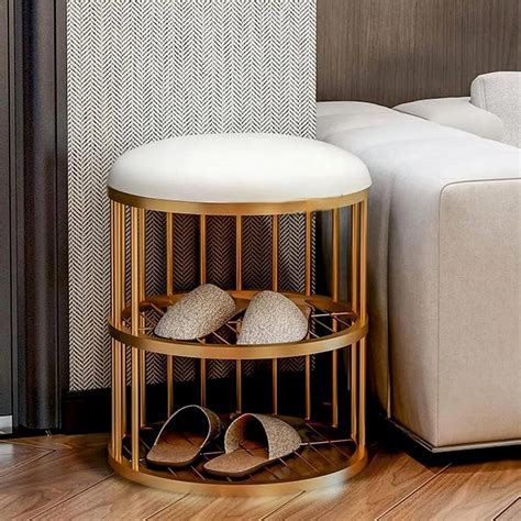 Round Solid Metal Shoe Rack in Golden Finish. – WoodenTwist