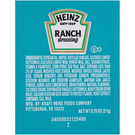 Heinz Ranch Dressing Packets Nutrition Facts | Besto Blog