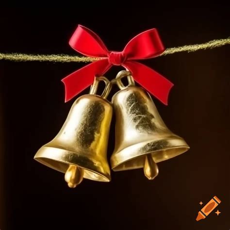 Two golden Christmas bells with red bow decoration on Craiyon