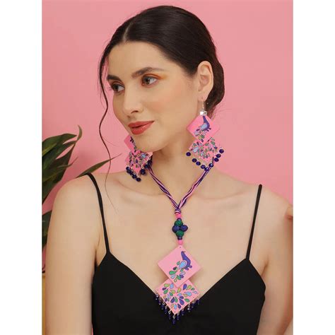 KHOJ.CITY Jewellery Lilac Classic Multi Color Hand Painted (Necklace ...