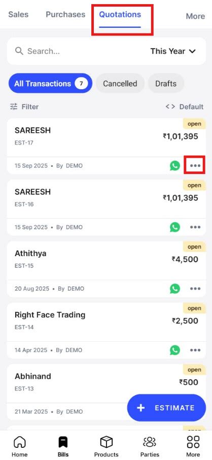 How to duplicate a quotation in mobile? - Android - Swipe