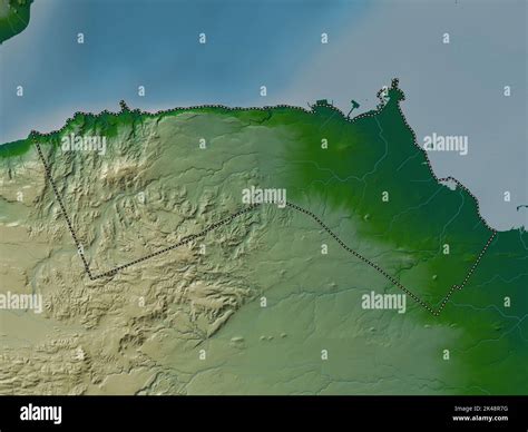 Djibouti, city of Djibouti. Colored elevation map with lakes and rivers Stock Photo - Alamy