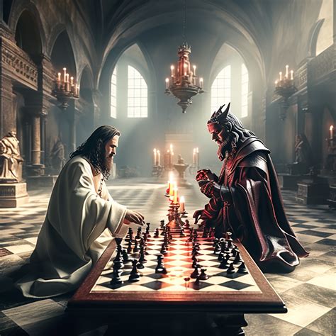 The devil and jesus christ are playing chess by Michael Fischer - Playground - painting of devil playing chess