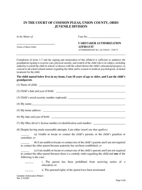 Fillable Online Caretaker Authorization Affidavit (r.c. §§ 3109.65 ...