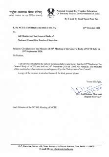 Circulation of the minutes of 50th meeting of the general body of NCTE ...