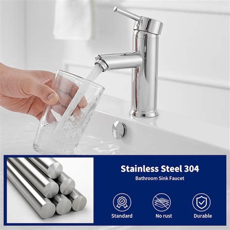 BWE Polished Chrome Single Hole 1-Handle Bathroom Sink Faucet with ...