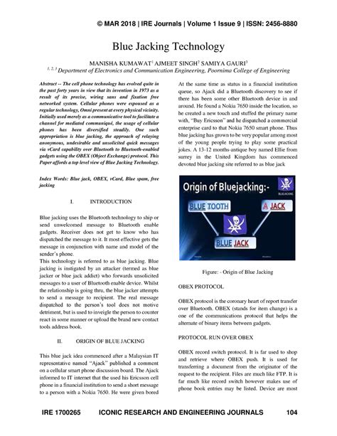 BLUE Jacking Technology - © MAR 2018 | IRE Journals | Volume 1 Issue 9 ...