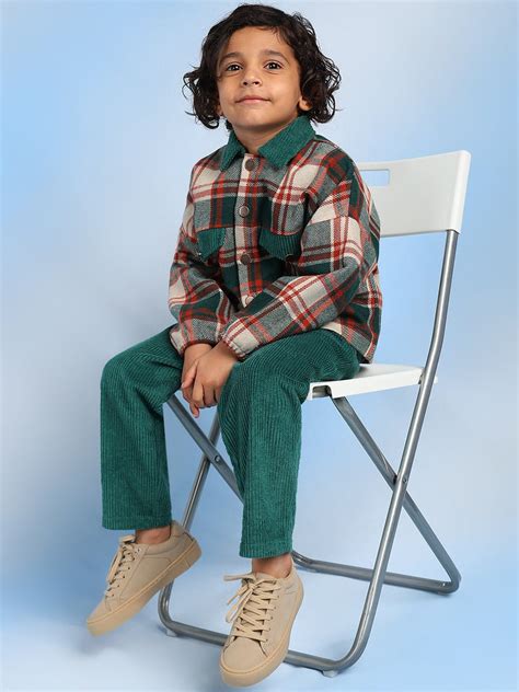 Buy Alex Boys Checked Double Collar Casual Jacket - Green/Beige Online ...