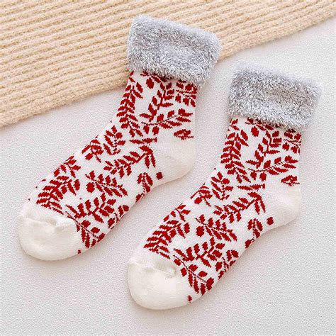 JeashCHAT 1 Pair Christmas Socks Womens Fuzzy Socks Winter Warm Cozy ...