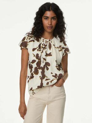 Buy Marks & Spencer Satin Floral Pleat Detail Cap Sleeve Top (XS) Online