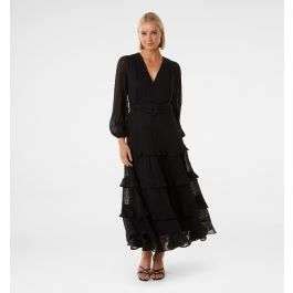 Buy Navy Hudson Embroidered Ruffle Midi Dress