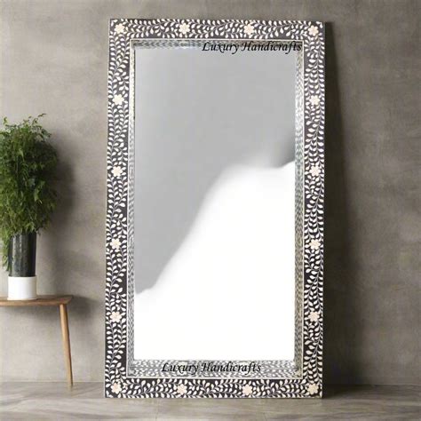 Black Bone Inlay Floral Floor Mirror | Bone Inlay Mirror Full Length ...