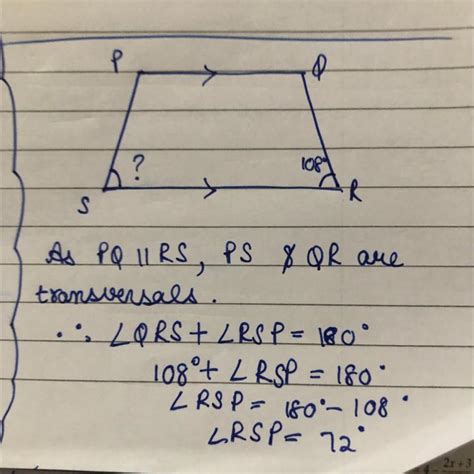 32. In an isosceles trapezium PQRS, if line PQ || line RS and QRS = 108 ...