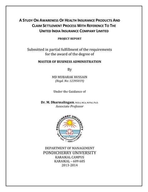 Health Insurance Questiniare - A STUDY ON AWARENESS OF HEALTH INSURANCE ...