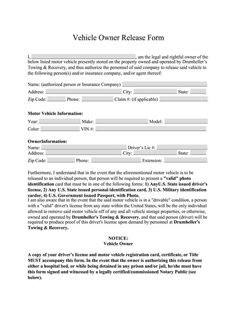 Drumhellers Towing Recovery Vehicle Owner Release - Fill Out, Sign ...